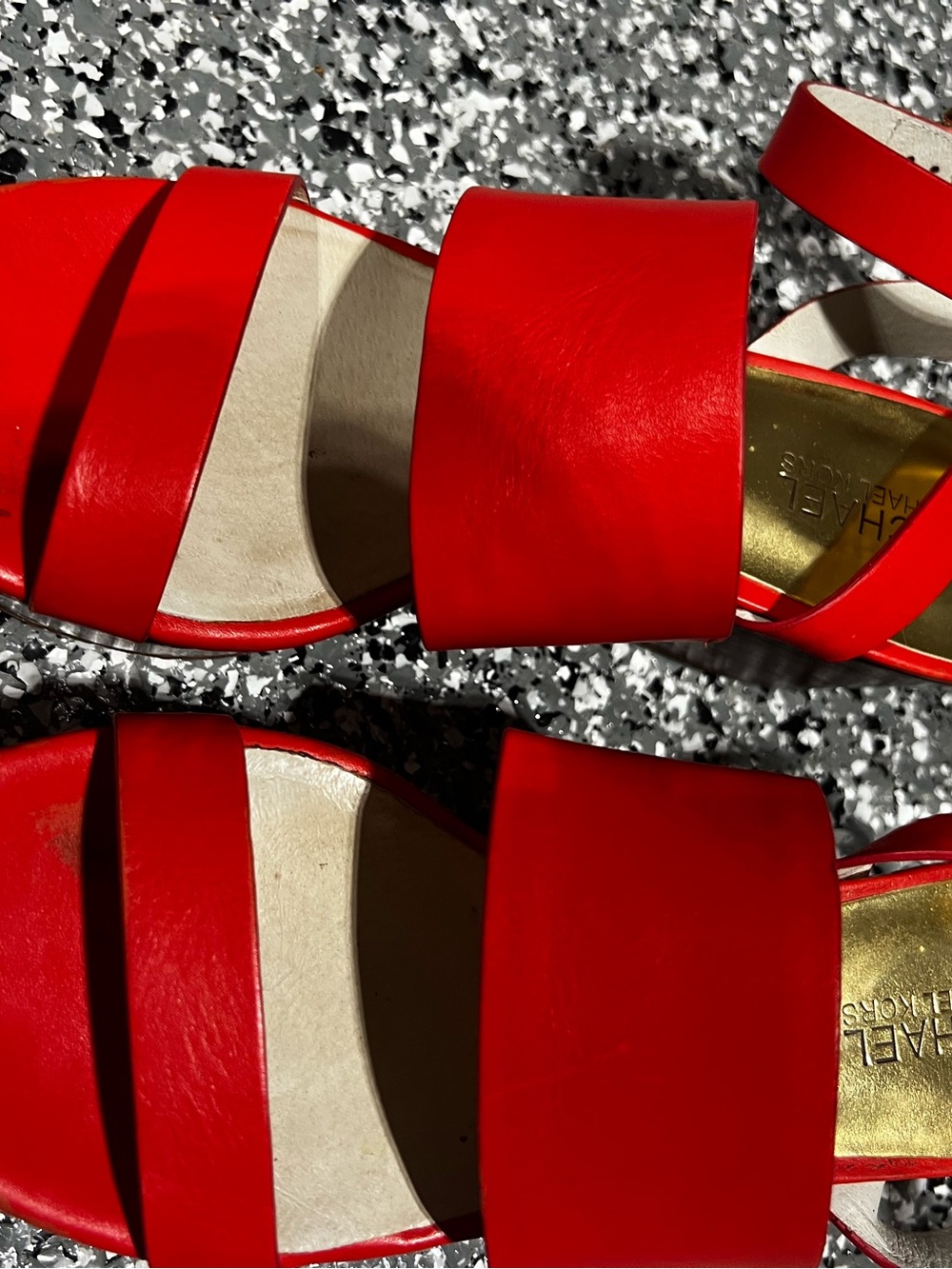 MICHAEL Michael Kors Red Leather Platform Sandals with Wood-Look Sole - Picture 5 of 6